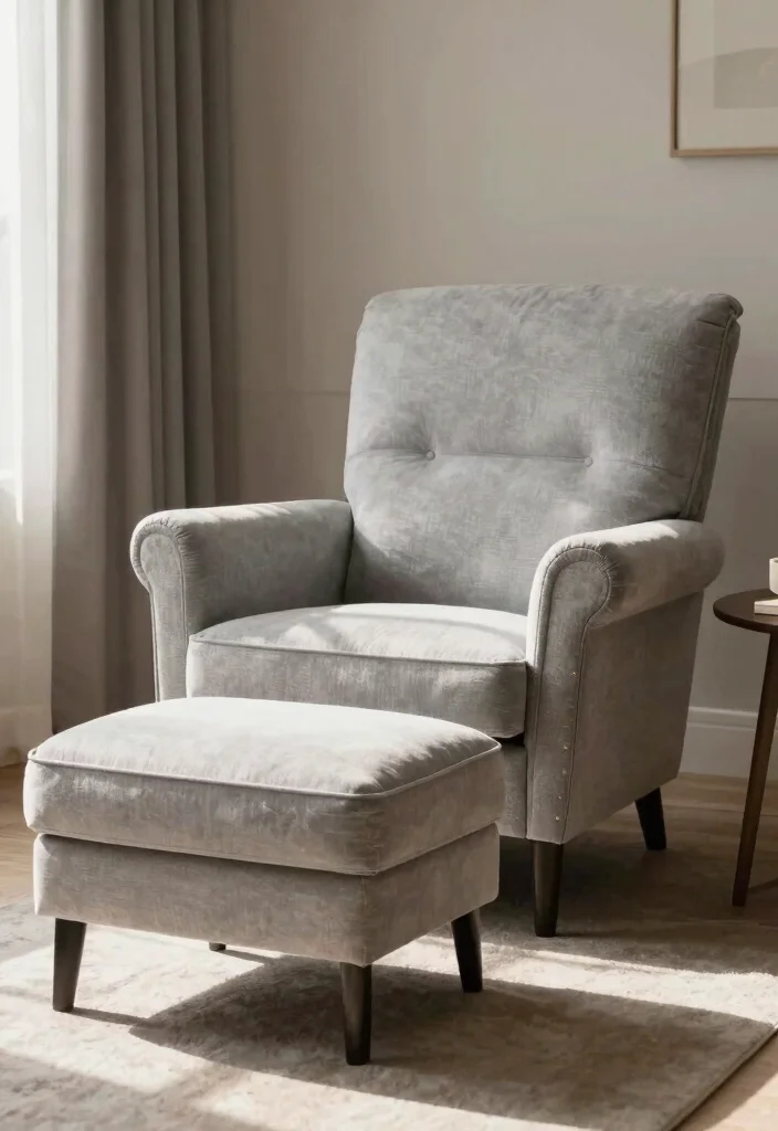 27 Light Grey Chairs for a Calm - 16. Elegant Armchair with Ottoman 1