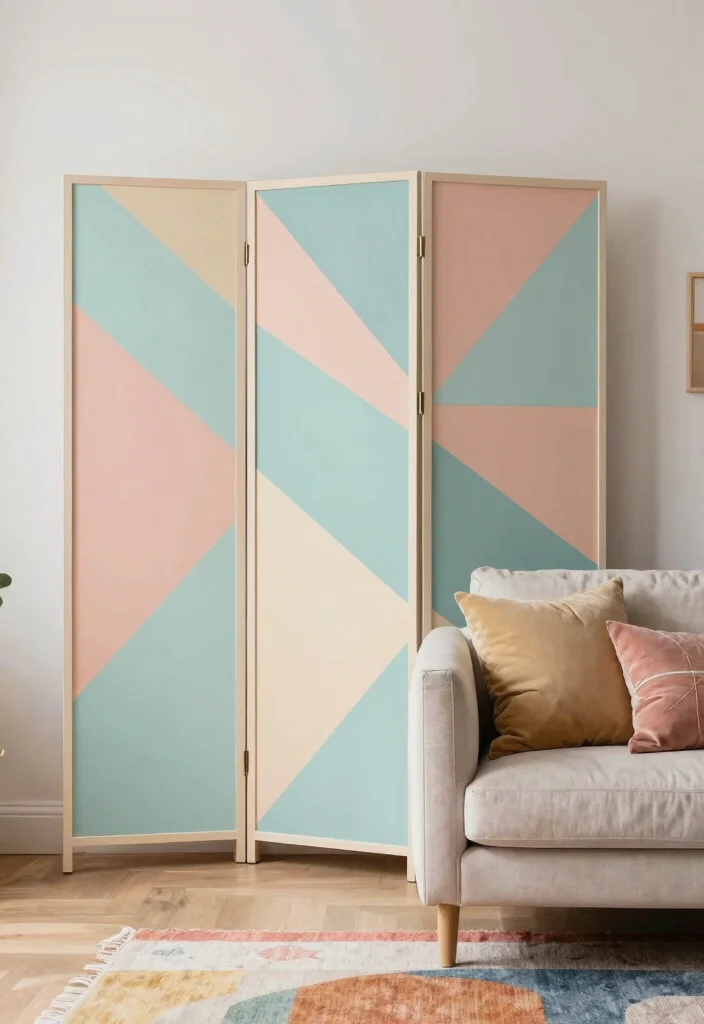 27 Living Room Divider Ideas to Define Your Open Space - 11. Geometric Screens for a Modern Twist 1