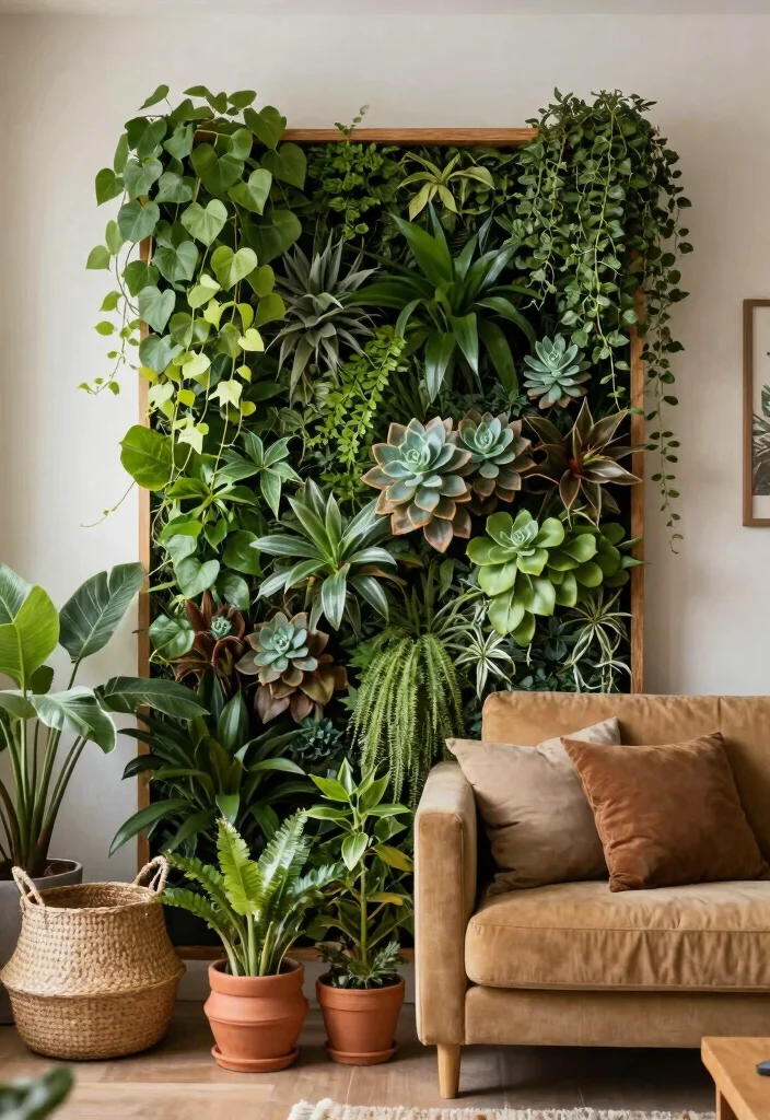 27 Living Room Divider Ideas to Define Your Open Space - 2. Vertical Gardens as Dividers 1