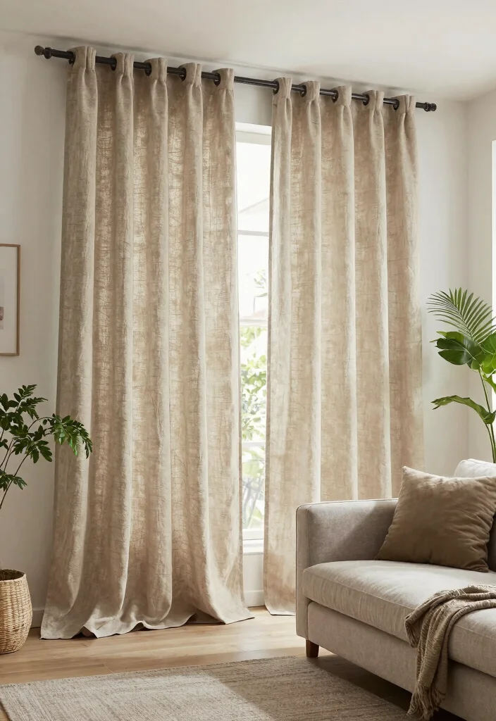 27 Living Room Divider Ideas to Define Your Open Space - 20. Natural Fabric Curtains for Eco-Friendly Style 1