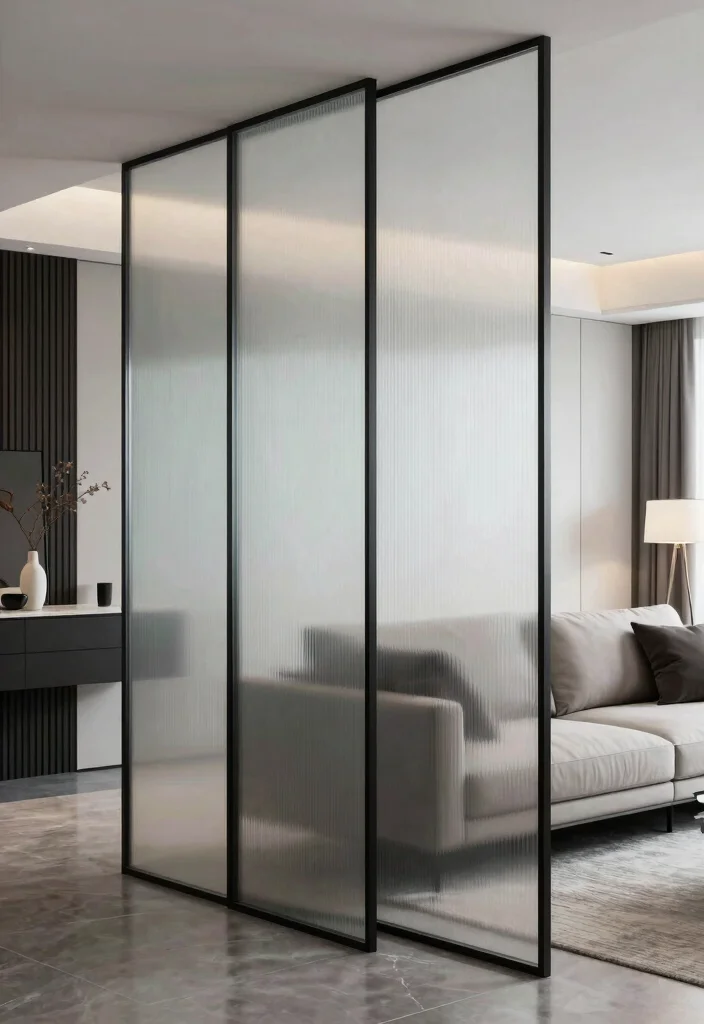 27 Living Room Divider Ideas to Define Your Open Space - 22. Privacy Glass Panels for Clean Lines 1