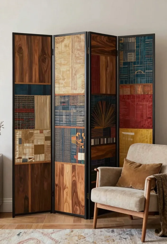 27 Living Room Divider Ideas to Define Your Open Space - 27. Mixed Media Dividers for Eclectic Styles 1