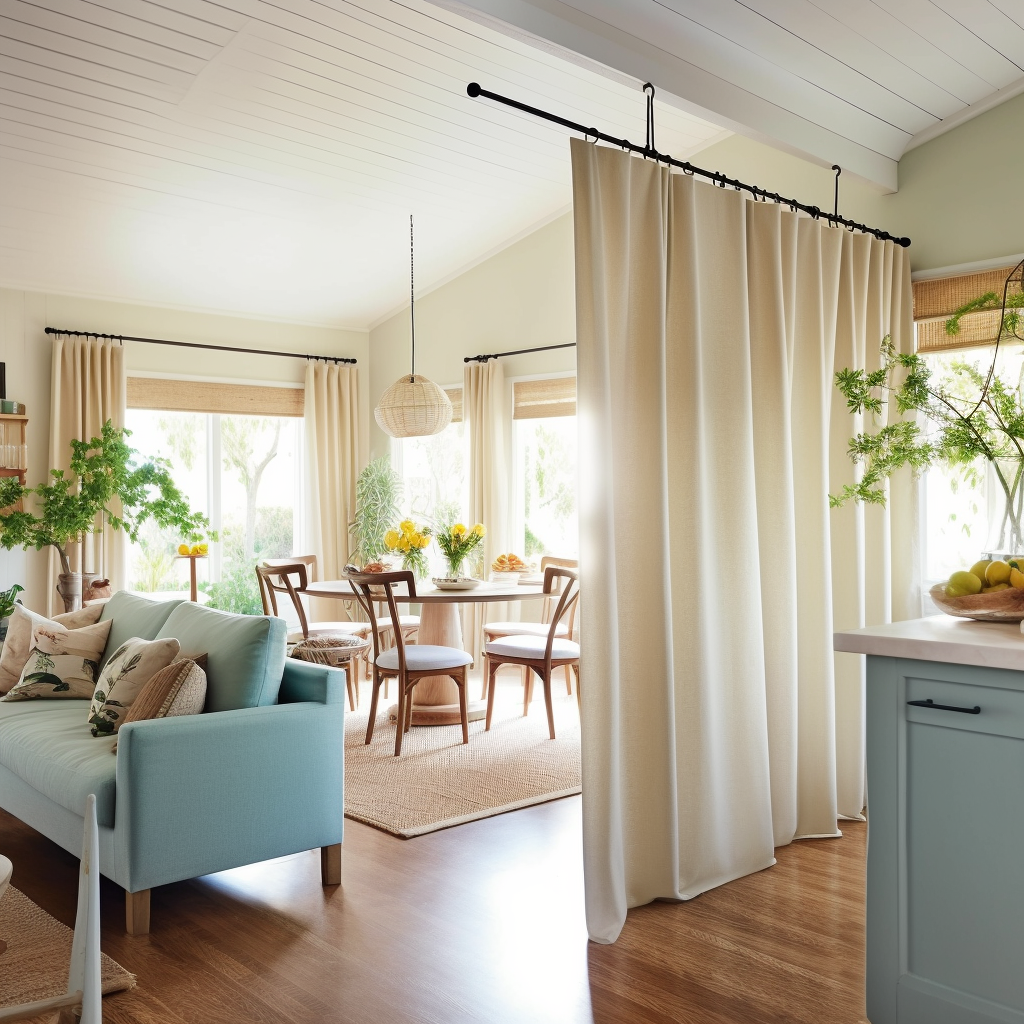 27 Living Room Divider Ideas to Define Your Open Space - 4. Curtains for Flexibility and Style 1