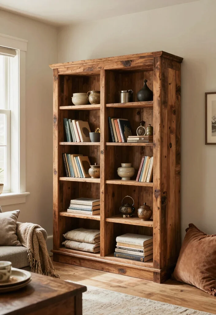 27 Living Room Wall Unit Ideas for Style and Storage - 11. Rustic Wall Units for Cozy Vibes 1