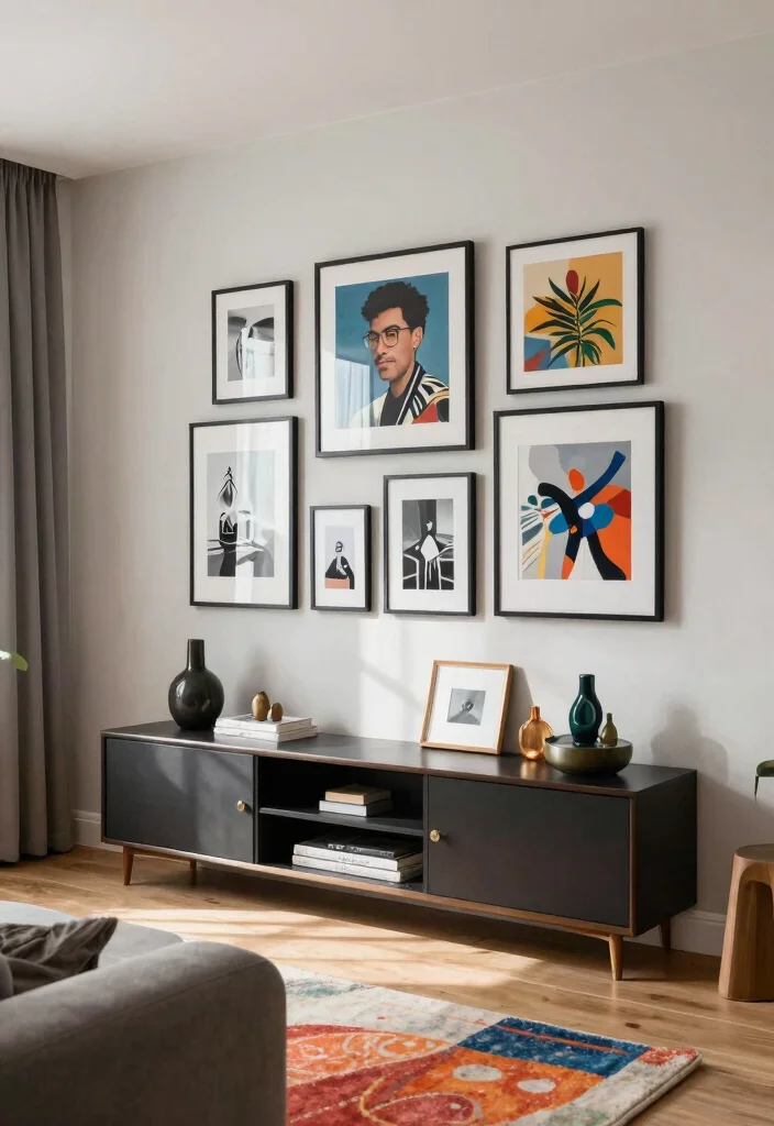 27 Living Room Wall Unit Ideas for Style and Storage - 22. Wall Units that Highlight Art 1