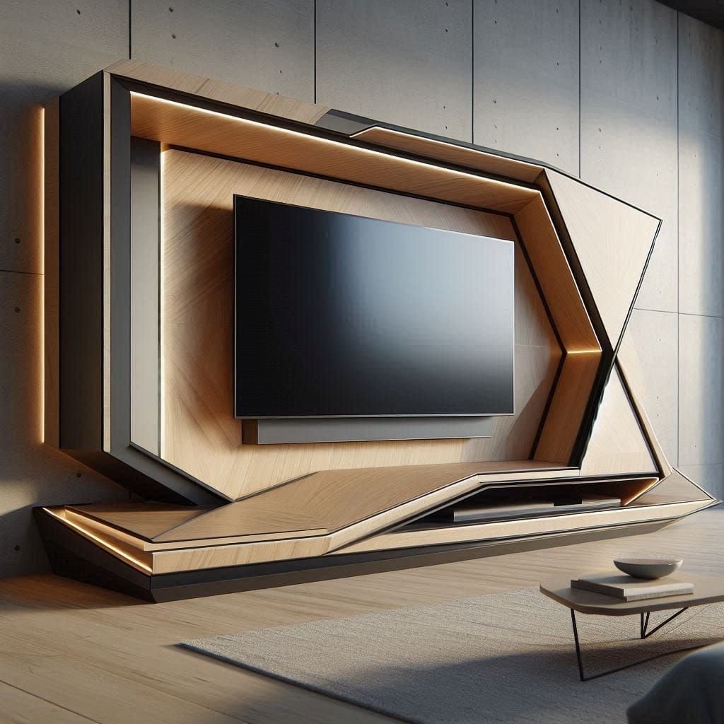 27 Living Room Wall Unit Ideas for Style and Storage - 26. Wall Units Composed of Geometric Shapes 1