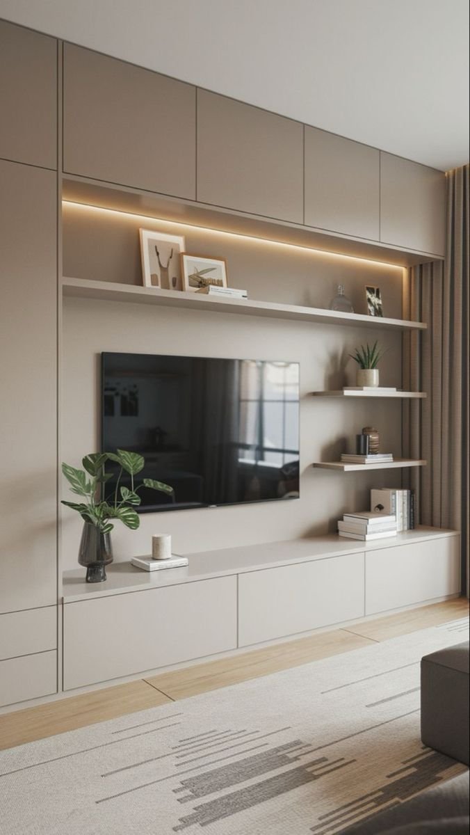 27 Living Room Wall Unit Ideas for Style and Storage - 27. Personal Touches with Wall Units 1
