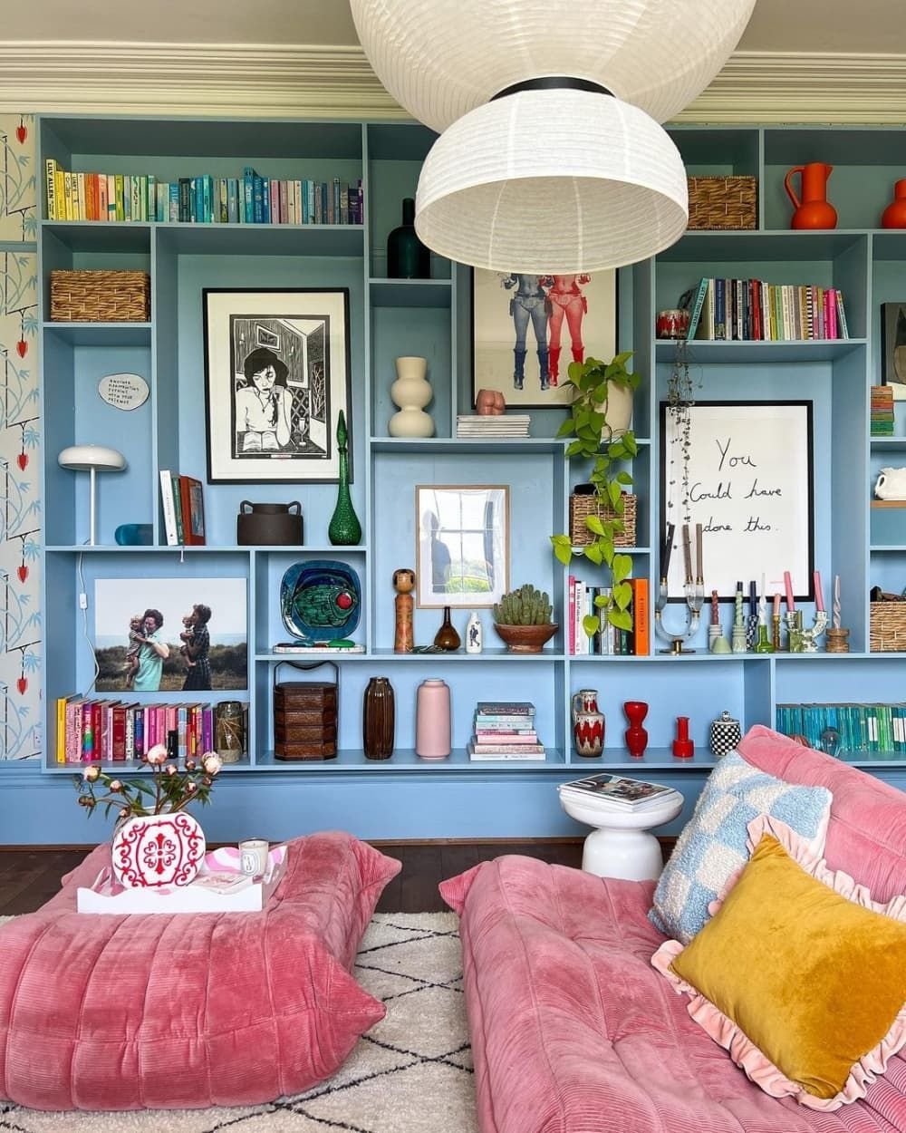 27 Living Room Wall Unit Ideas for Style and Storage - 4. Colorful Wall Units That Pop 1