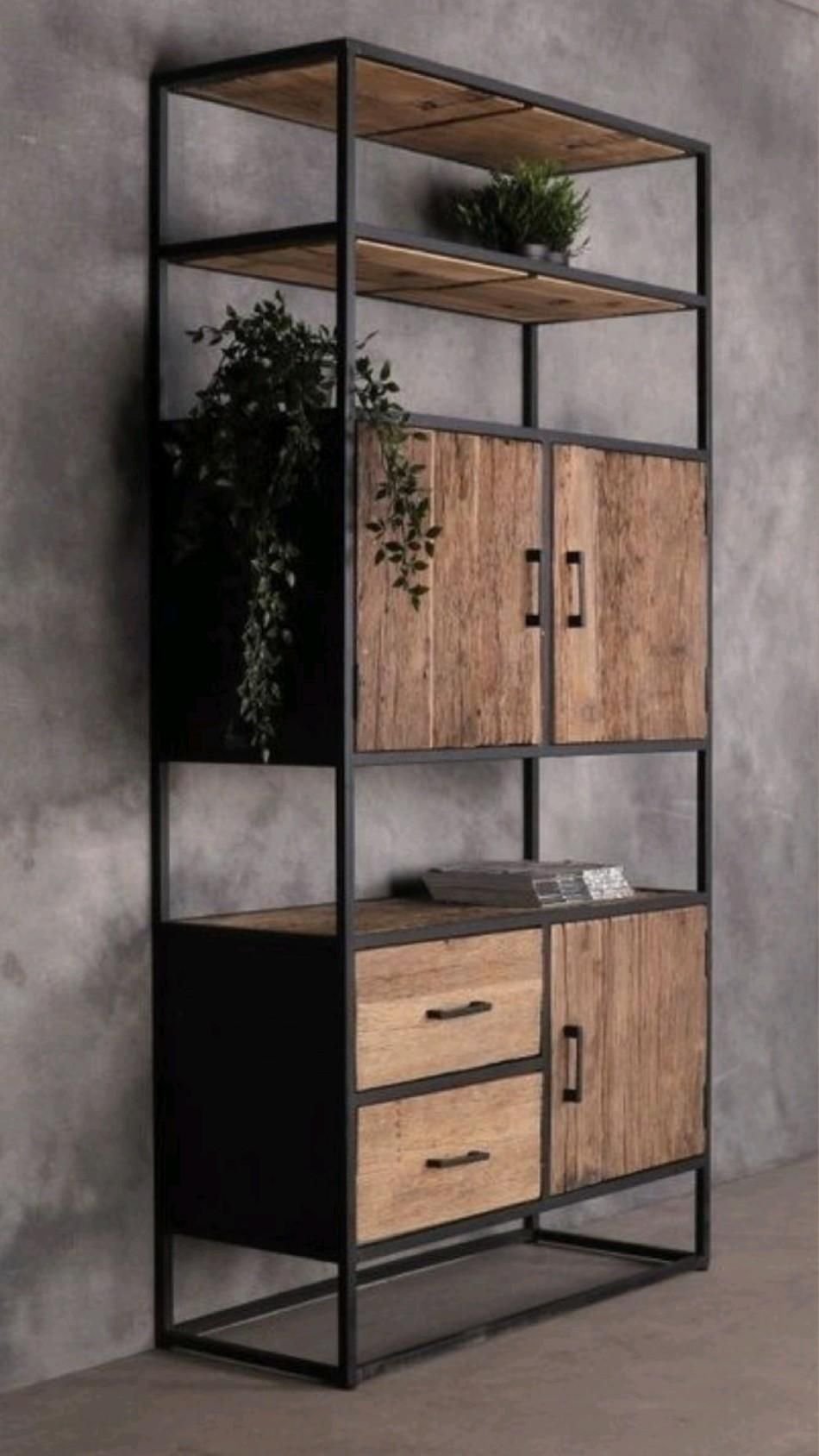 27 Living Room Wall Unit Ideas for Style and Storage - 5. Industrial Style Wall Units 1