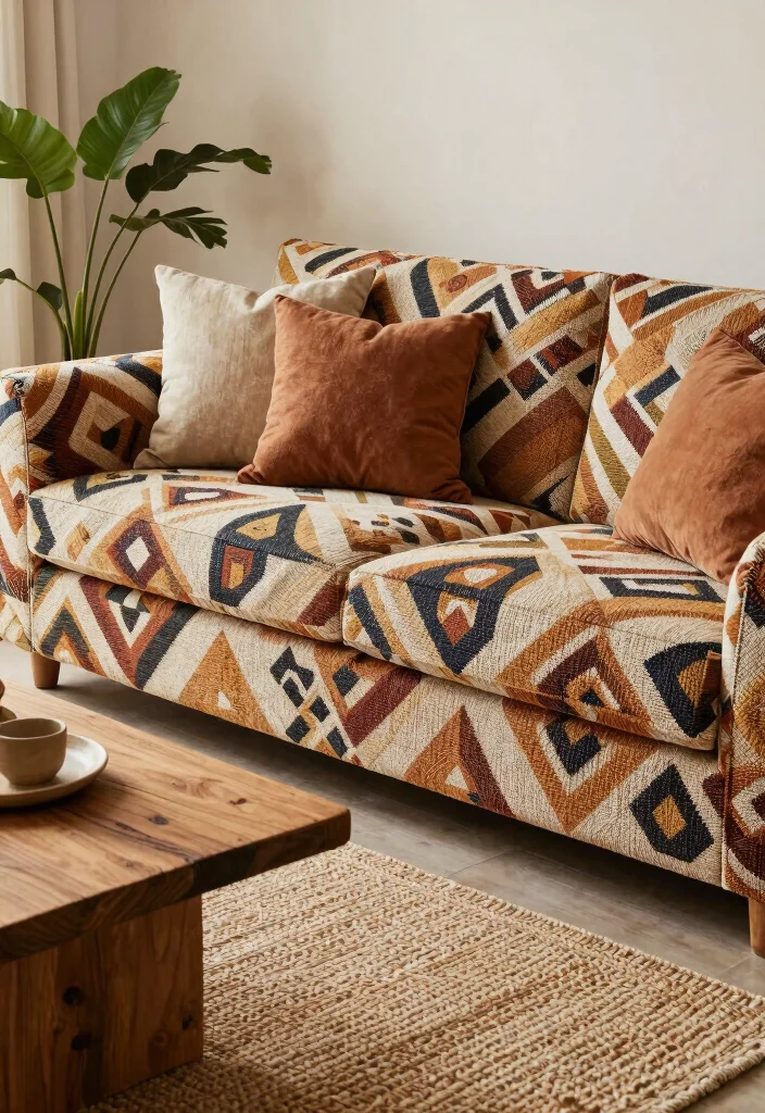 27 Mediterranean Sofa Ideas for a Warm - 14. Textured Sofa with Geometric Patterns 1