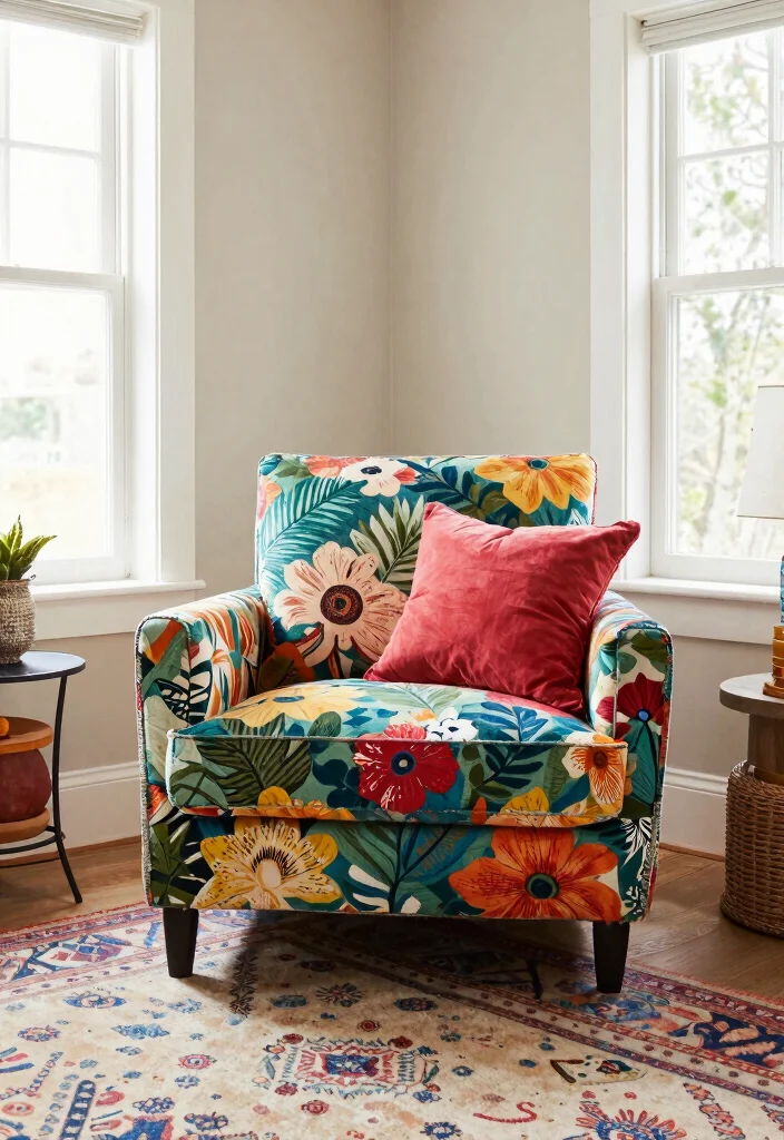 27 Modern Lounge Chairs to Add Character to Your Space - 24. Chic Lounge Chair with Bold Patterns 1