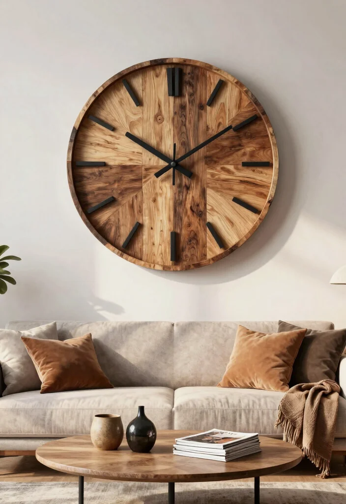 27 Round Furniture Ideas That Add Flow to Your Living Room - 17. Round Wall Clocks: Functional Art 1