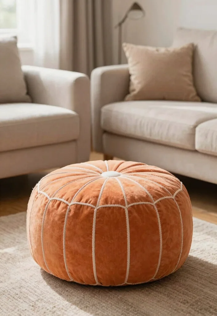 27 Round Furniture Ideas That Add Flow to Your Living Room - 24. Soft Round Poufs: Add Extra Seating 1