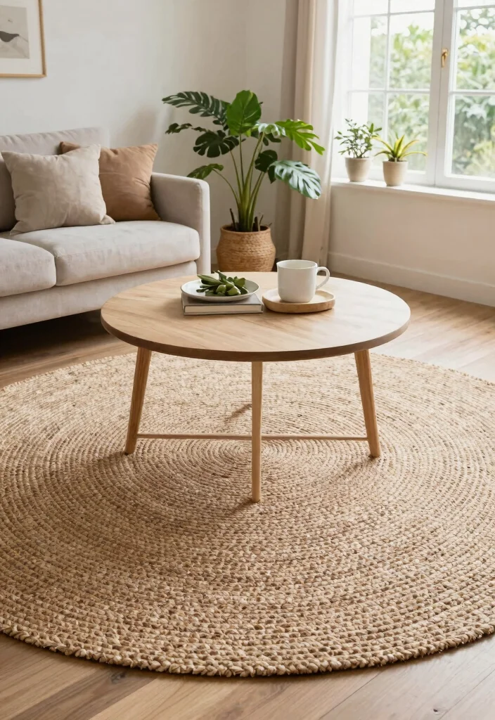 27 Round Furniture Ideas That Add Flow to Your Living Room - 4. Decorative Round Rugs: Layering for Depth 1