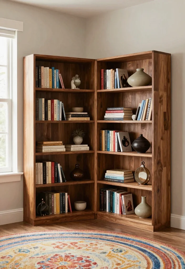 27 Round Furniture Ideas That Add Flow to Your Living Room - 9. Rounded Bookshelves: Displaying with Style 1