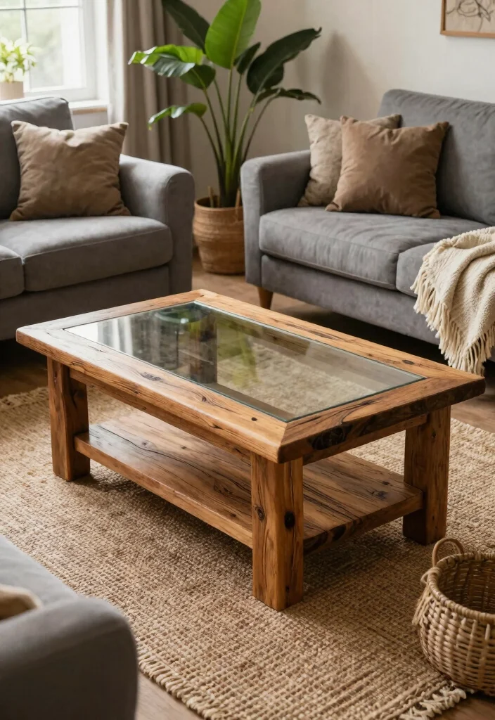 28 Center Table Living Room Ideas for Every Style - 1. Reclaimed Wood Elegance 1