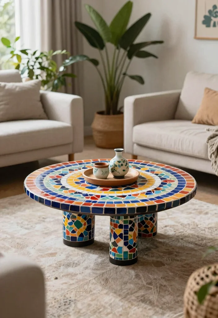 28 Center Table Living Room Ideas for Every Style - 13. Artistic Mosaic Designs 1