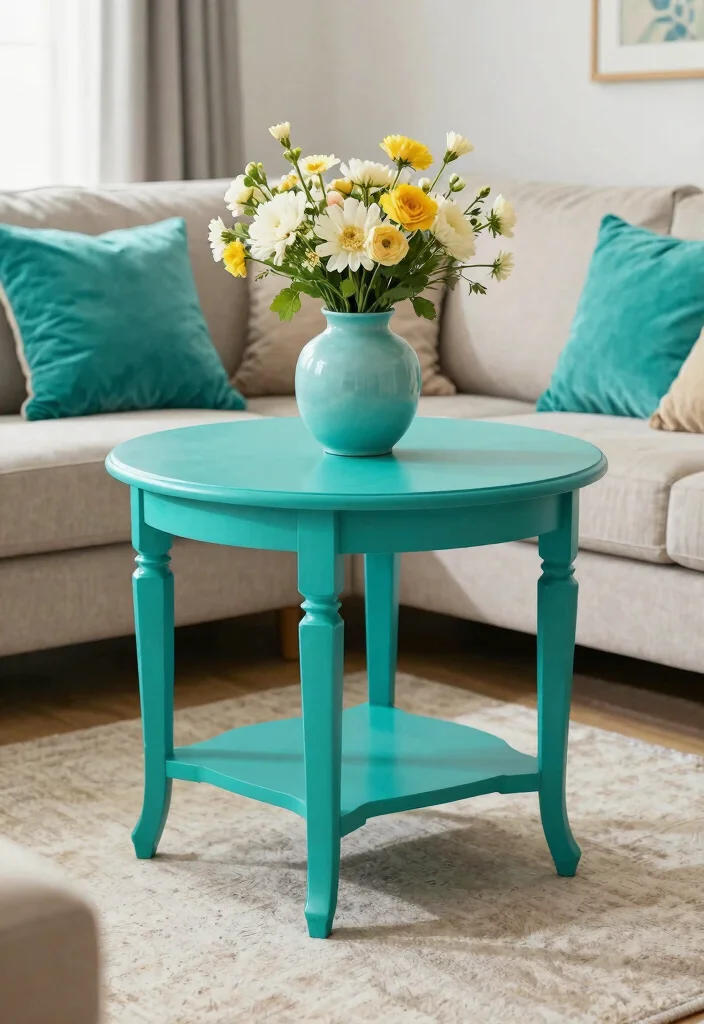 28 Center Table Living Room Ideas for Every Style - 16. Color Pop Center Tables 1