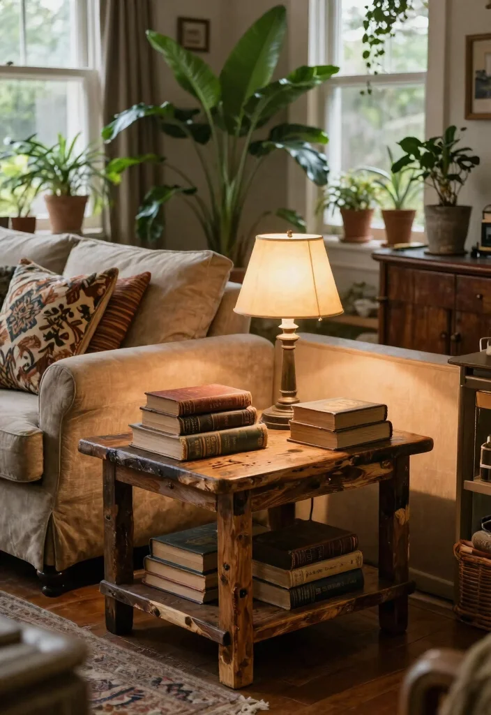 28 Center Table Living Room Ideas for Every Style - 3. Vintage Charm with Eco-Friendly Materials 1
