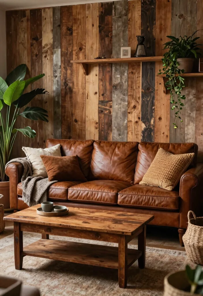 28 Leather Couch Living Room Ideas That Never Go Out of Style - 1. Rustic Charm with Earthy Tones 1