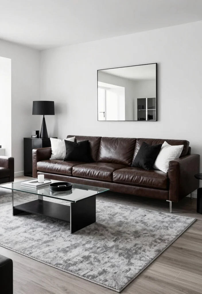 28 Leather Couch Living Room Ideas That Never Go Out of Style - 15. Sophisticated Monochrome 1