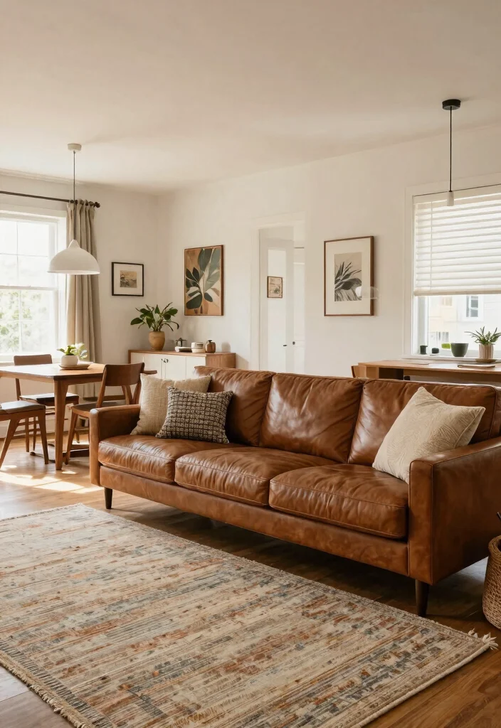 28 Leather Couch Living Room Ideas That Never Go Out of Style - 19. Open Concept Living with Flow 1