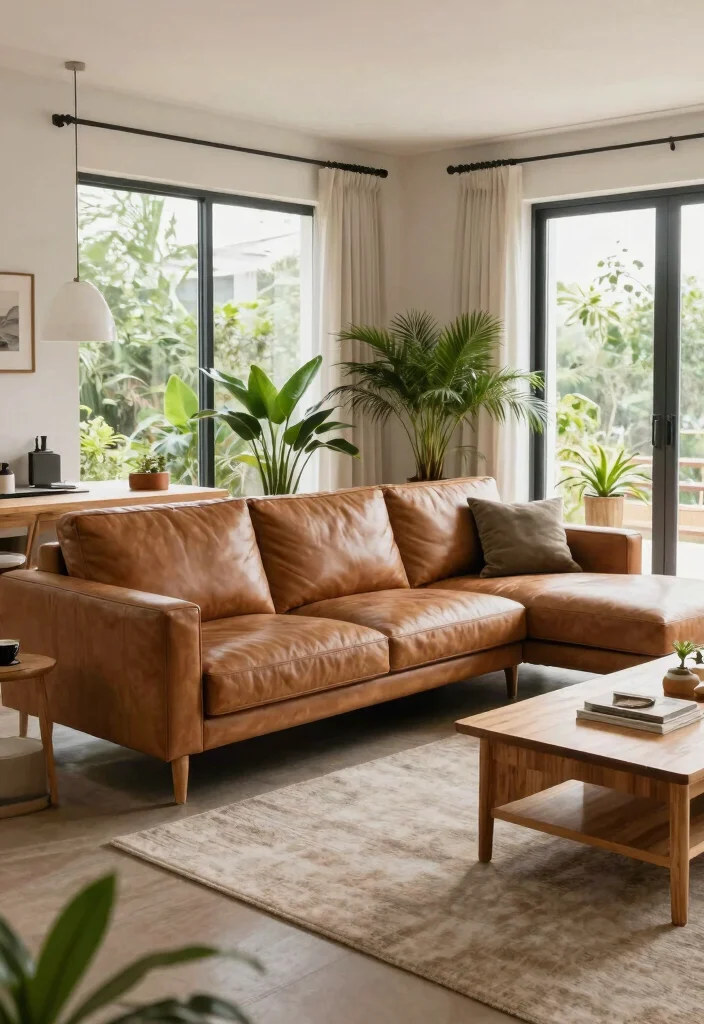 28 Leather Sectional Sofa Ideas That Redefine Cozy Living - 15. Outdoor-Inspired Living 1