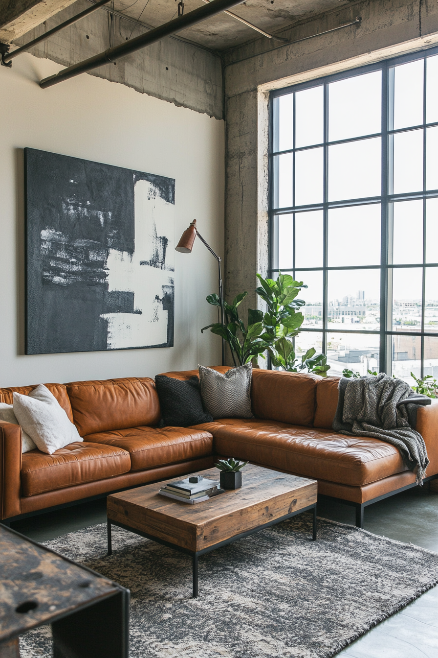 28 Leather Sectional Sofa Ideas That Redefine Cozy Living - 18. Bold Accents for a Pop of Color 1