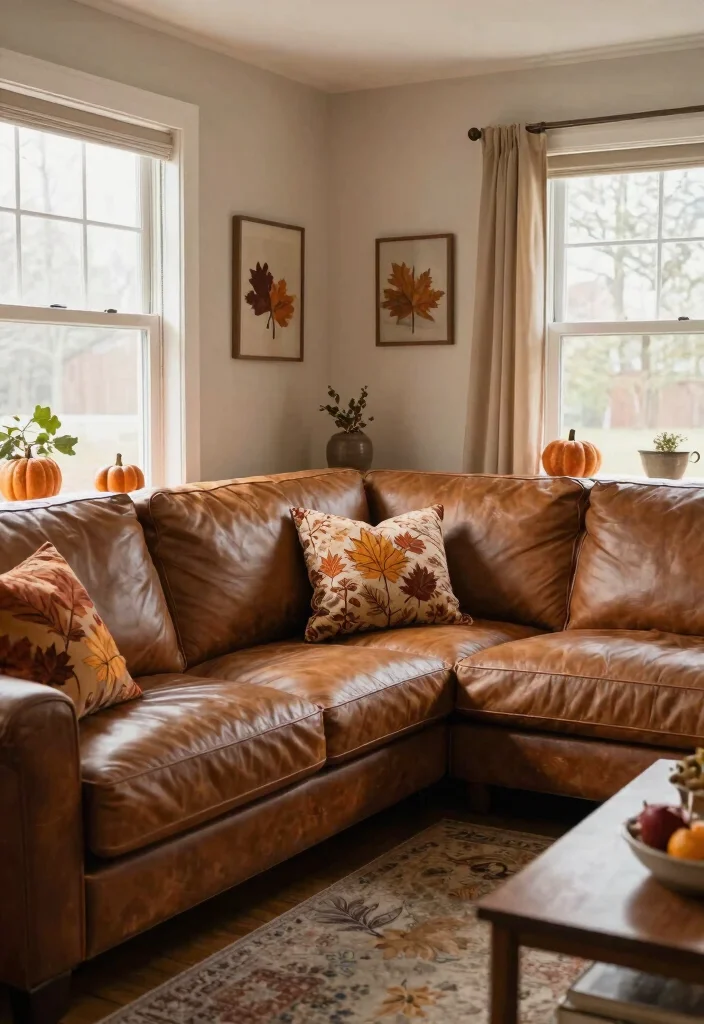 28 Leather Sectional Sofa Ideas That Redefine Cozy Living - 20. Seasonal Decor Changes 1
