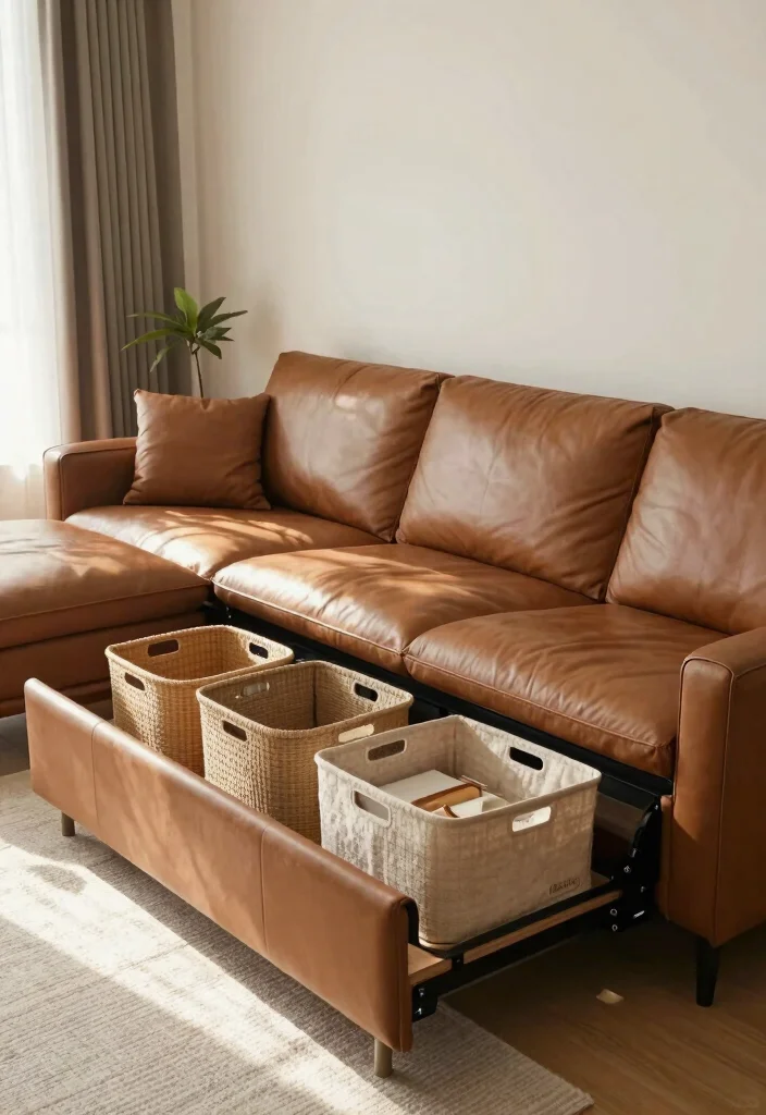 28 Leather Sectional Sofa Ideas That Redefine Cozy Living - 23. Smart Storage Solutions 1