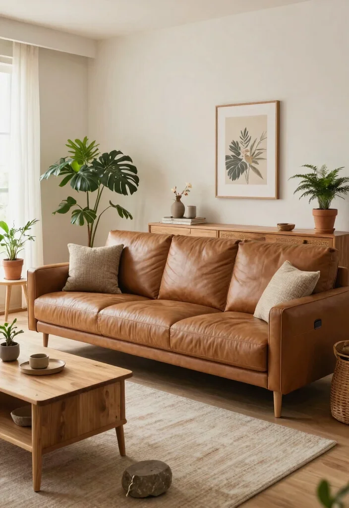 28 Leather Sectional Sofa Ideas That Redefine Cozy Living - 25. Incorporating Natural Elements 1