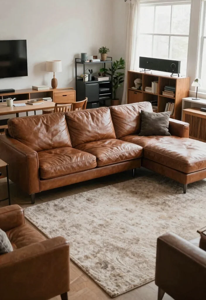 28 Leather Sectional Sofa Ideas That Redefine Cozy Living - 27. Functional Multi-Purpose Space 1