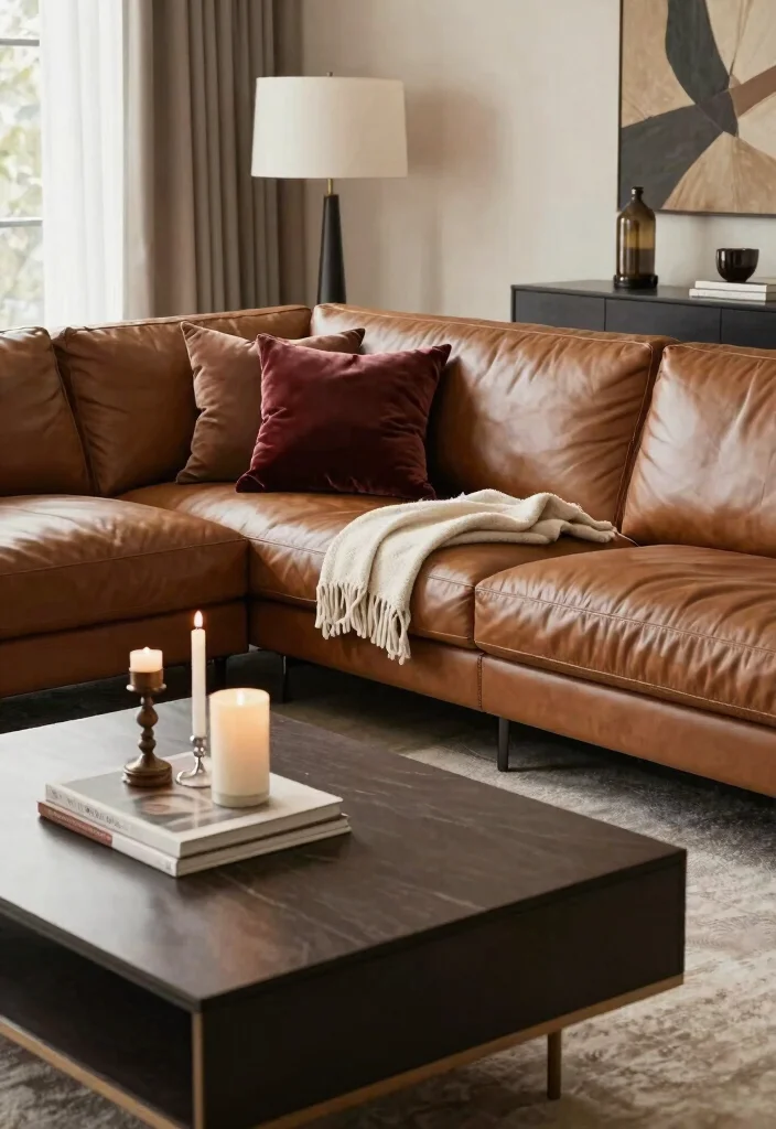 28 Leather Sectional Sofa Ideas That Redefine Cozy Living - 7. Luxurious Layering 1