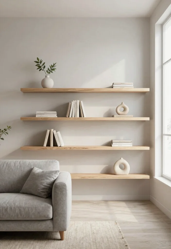 28 Living Room Shelf Ideas That Are Equal Parts Stylish and Functional - 1. Minimalist Floating Shelves 1