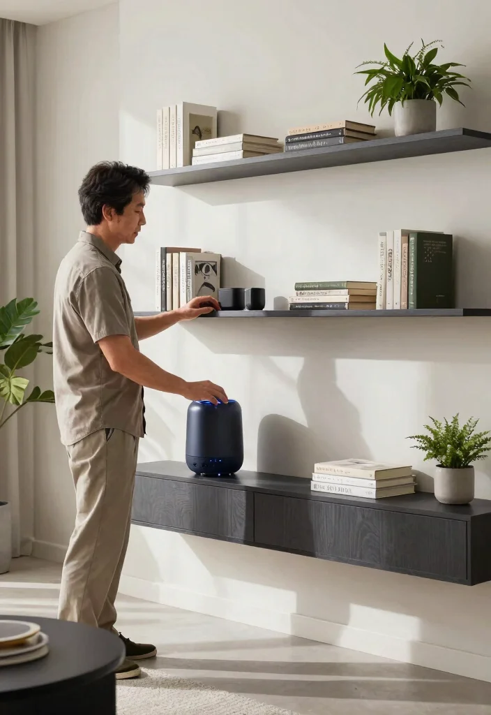 28 Living Room Shelf Ideas That Are Equal Parts Stylish and Functional - 21. Smart Tech Integration 1