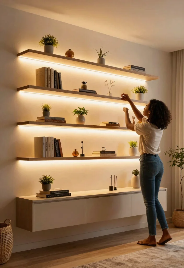 28 Living Room Shelf Ideas That Are Equal Parts Stylish and Functional - 9. Integrated Lighting 1