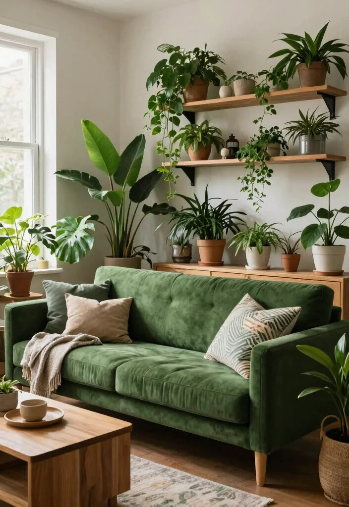 28 Luxury Sofa Living Room Ideas to Elevate Your Space - 13. Urban Jungle 1
