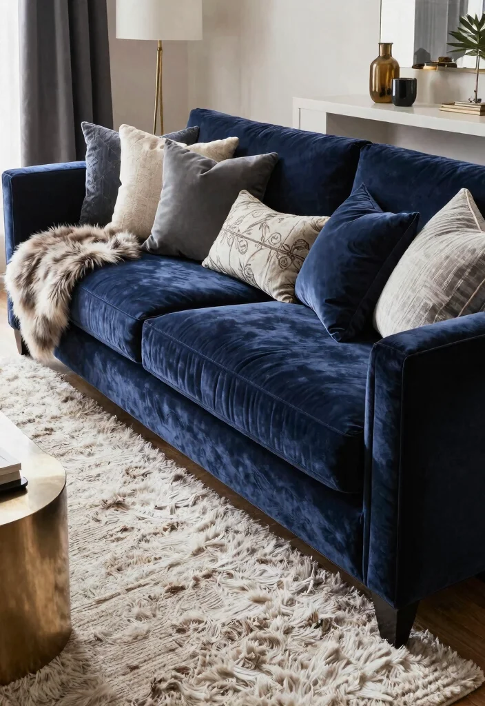 28 Luxury Sofa Living Room Ideas to Elevate Your Space - 14. Luxe Textures 1
