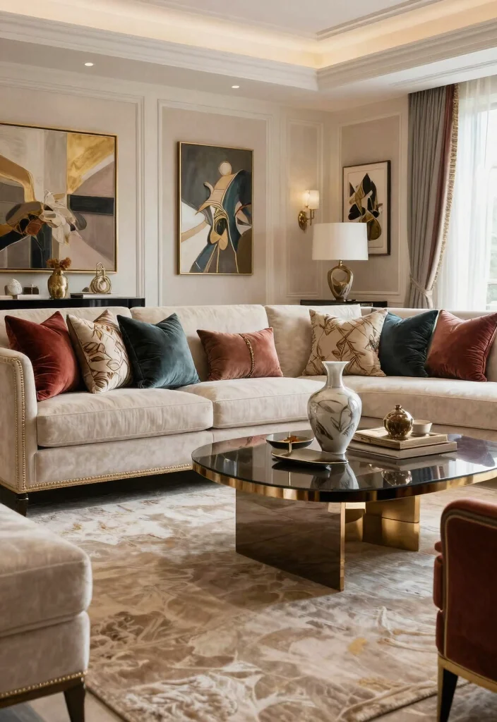 28 Luxury Sofa Living Room Ideas to Elevate Your Space - 21. Elegant Accessories 1