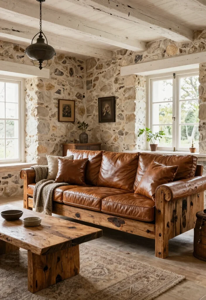 28 Luxury Sofa Living Room Ideas to Elevate Your Space - 4. Rustic Luxury 1