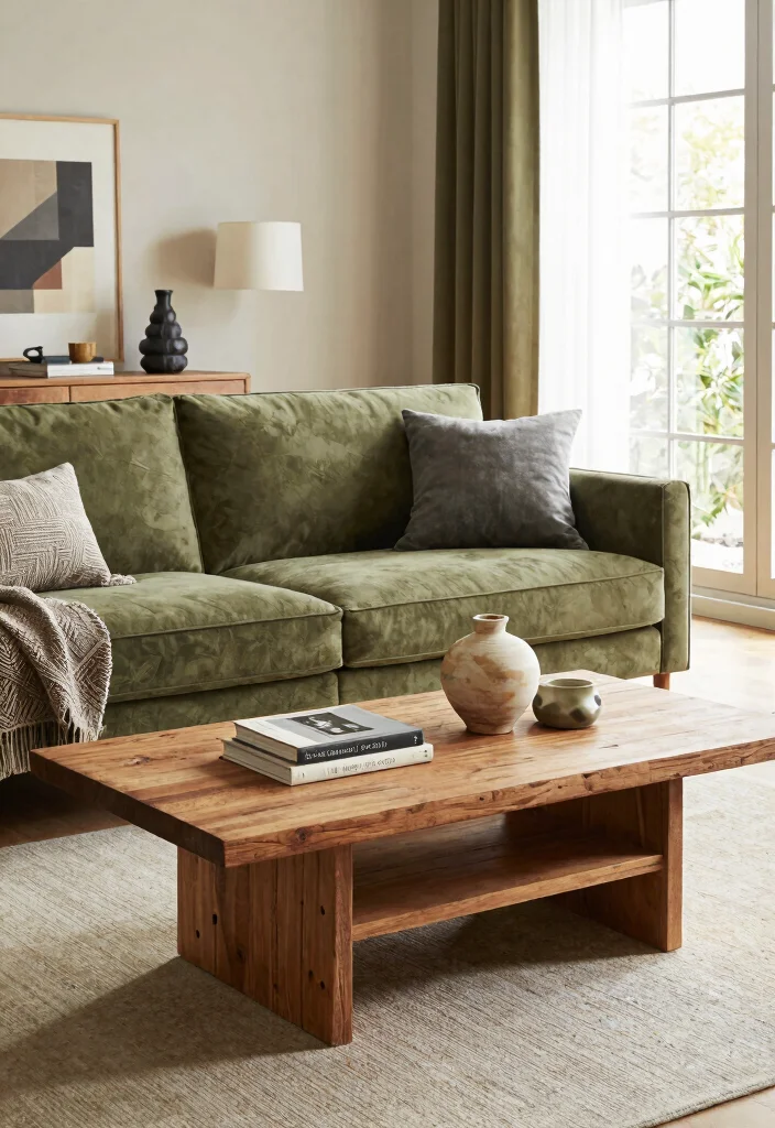 28 Olive Green Sofa Ideas That Look Stunning in Any Room - 10. Statement Coffee Tables 1