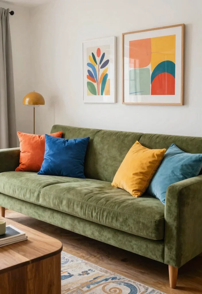 28 Olive Green Sofa Ideas That Look Stunning in Any Room - 27. Layering Colors 1