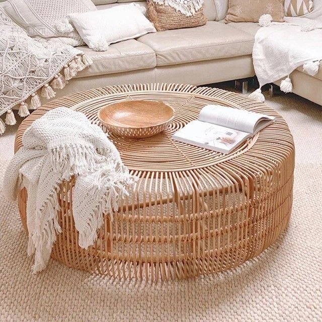 28 Rattan Coffee Table Ideas for a Boho Living Room - 25. Rattan Coffee Table with a Personal Touch 1