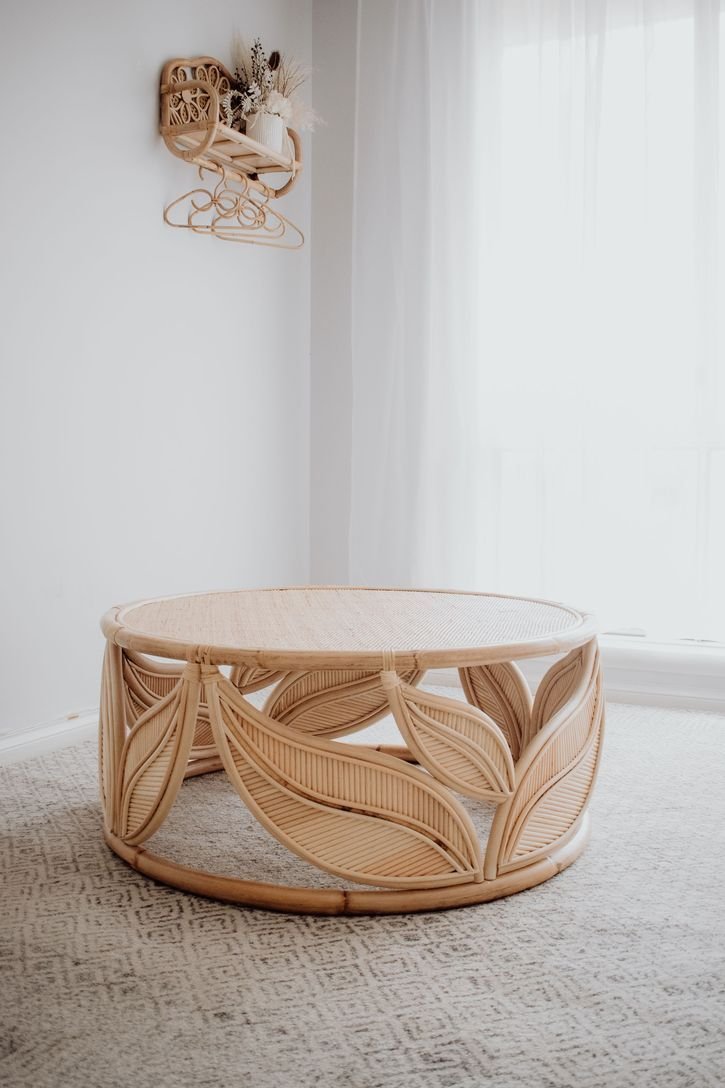 28 Rattan Coffee Table Ideas for a Boho Living Room - 28. Elegant Rattan Coffee Table for a Luxurious Touch 1