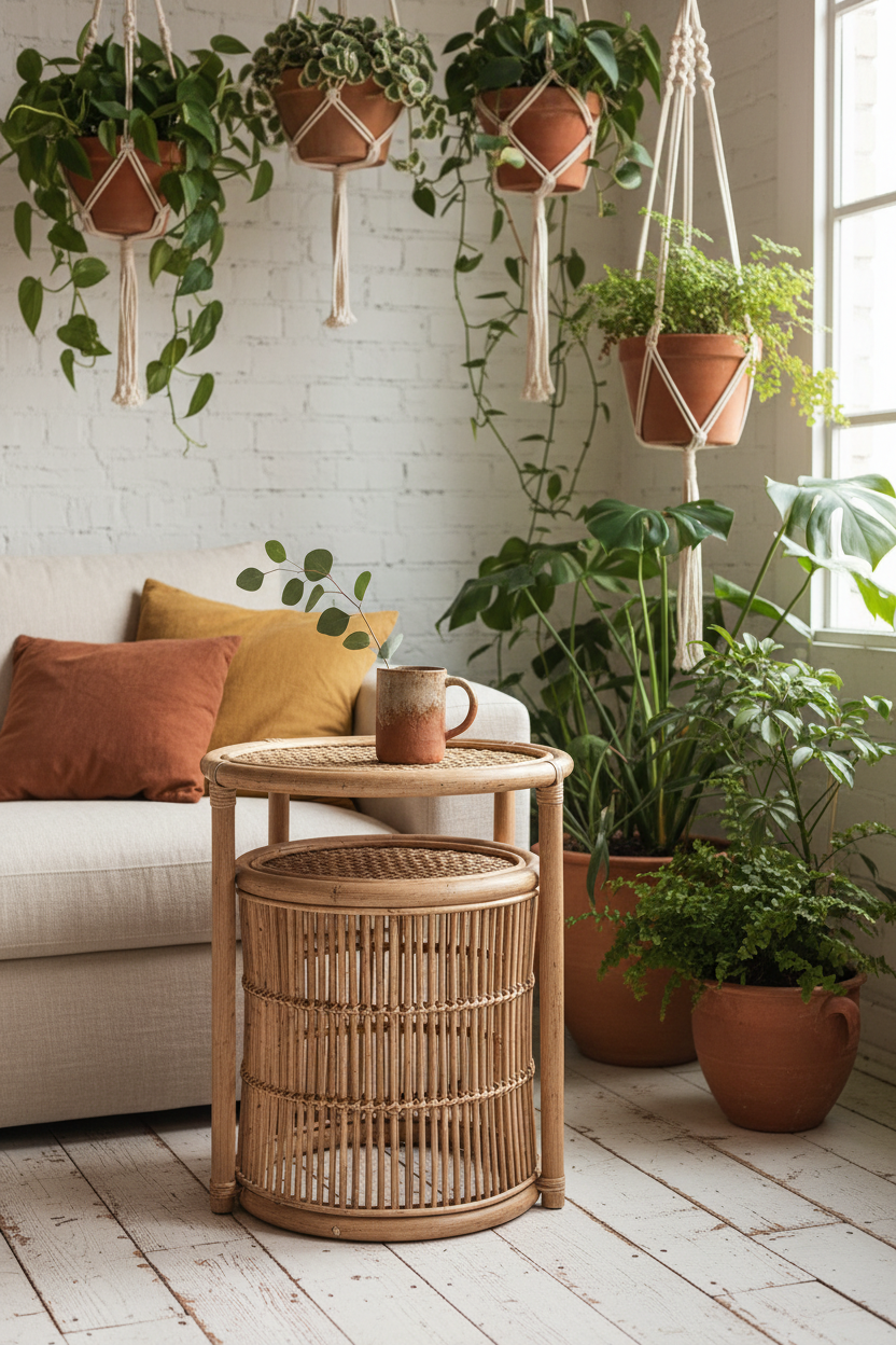 28 Rattan Coffee Table Ideas for a Boho Living Room - 4. Multi-Tiered Rattan Coffee Table for Extra Storage 1