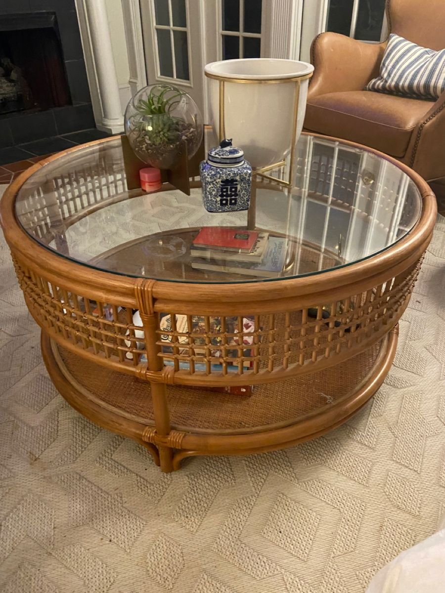 28 Rattan Coffee Table Ideas for a Boho Living Room - 9. Rattan Coffee Table with Colorful Accents 1
