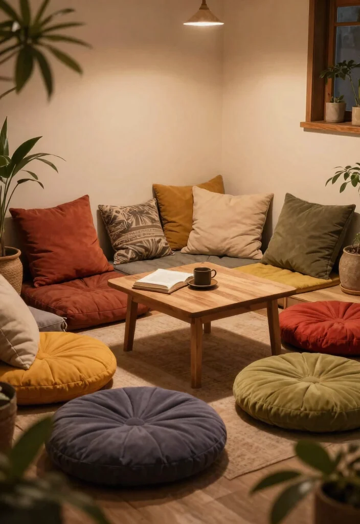 28 Room Lighting Ideas That Create the Perfect Ambiance - 18. Cozy Floor Cushions with Ambient Lighting 1