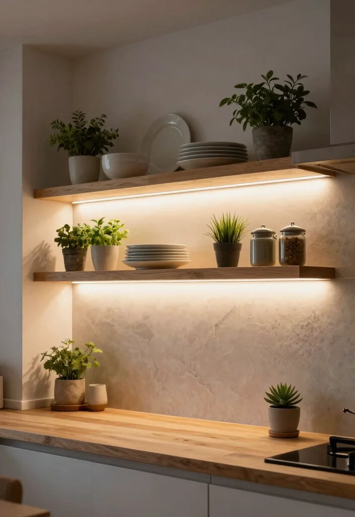 28 Room Lighting Ideas That Create the Perfect Ambiance - 2. LED Strip Lights Under Shelves 1