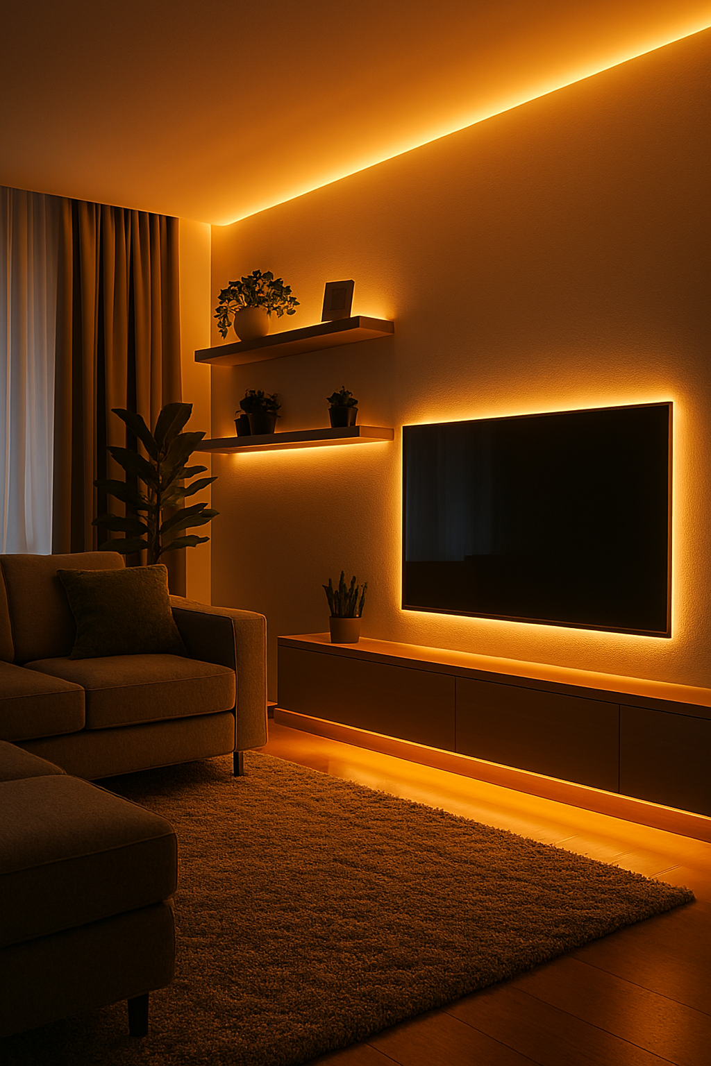 28 Room Lighting Ideas That Create the Perfect Ambiance - 25. Soft LED Strip Lights Behind TVs 1