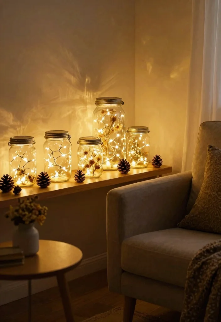 28 Room Lighting Ideas That Create the Perfect Ambiance - 7. String Lights in Glass Jars 1